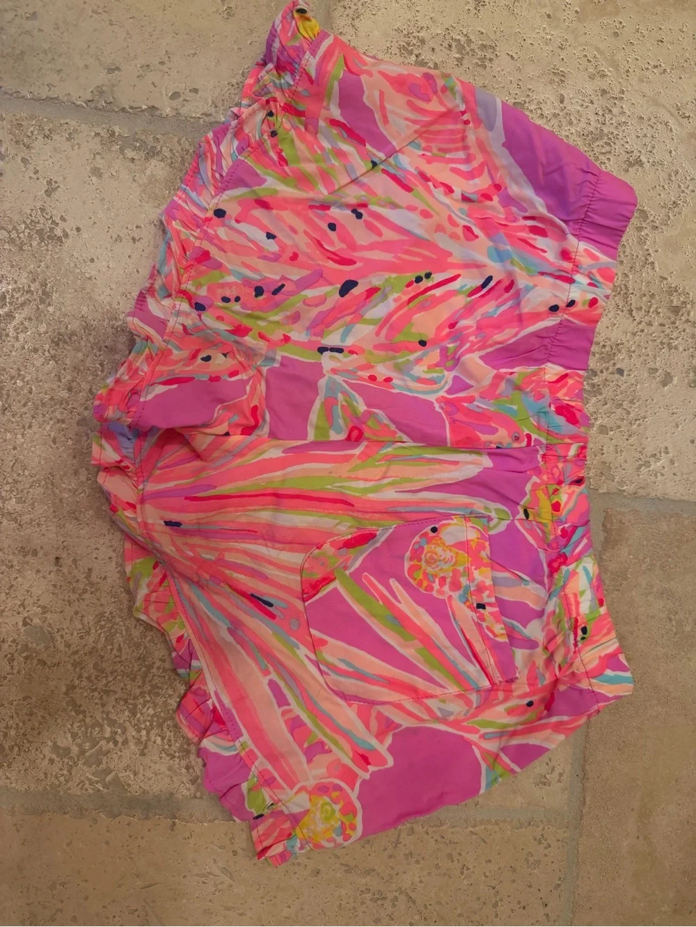 Lilly Pulitzer Pink Multi Tropical Print Ruffle Hem Shorts - Picture 2 of 3